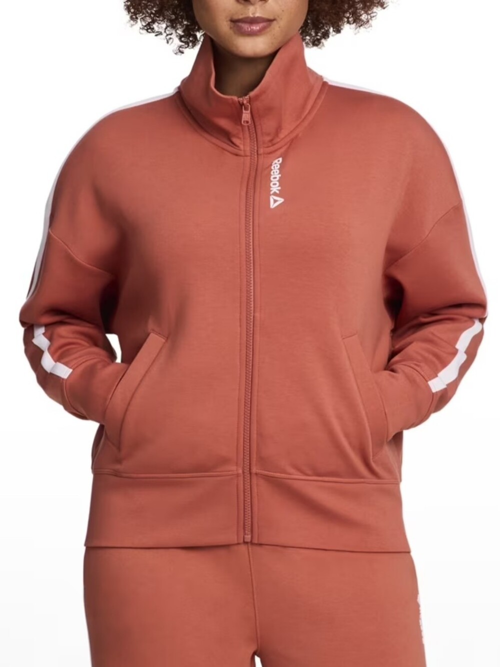 Reebok Sports Club Terracotta Funnel Neck Long Sleeve Track Jacket Size M